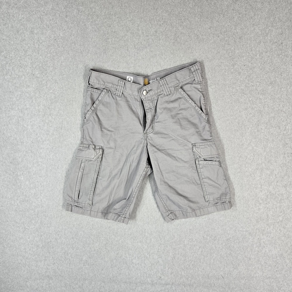 Carhartt Men Shorts 30 Gray Cargo Force Ripstop Logo Relaxed Fit 10" Inseam